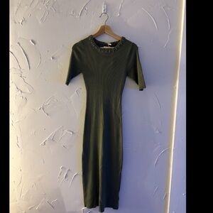 Camila Coelho Green Ribbed Bodycon Midi Dress